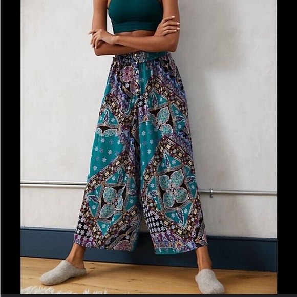 INTIMATELY FREE PEOPLE Sz XS STARSHINE SHEER PRINTED SMOCKED WAIST LOUNGE PANT - Picture 1 of 11